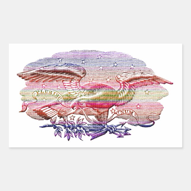 Rainbow Patriotic Eagle USA Americana Art Rectangular Sticker (Front)