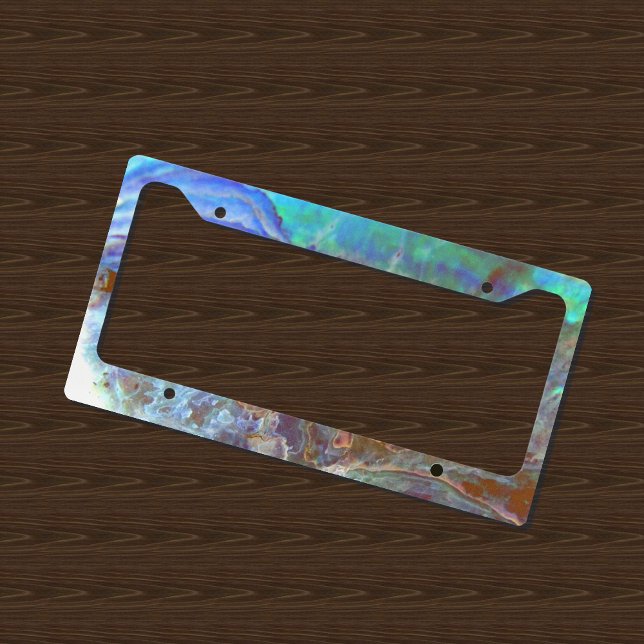 rainbow pattern black abalone shell license plate frame (gorgeous against darker colors, a real stunner)