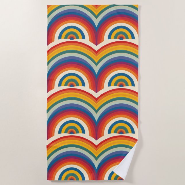 Rainbow Pattern Colorful Abstract Beach Towel (Front)