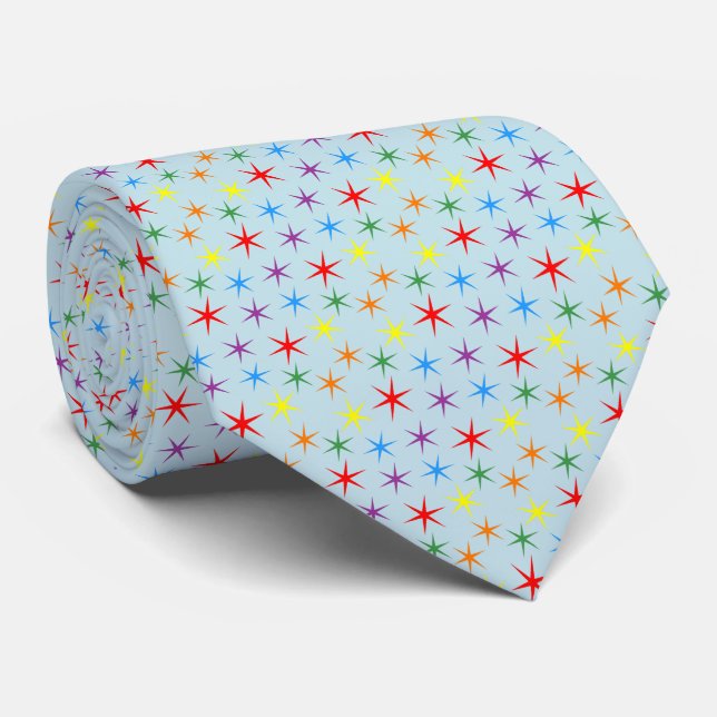 Rainbow Pattern mini Stars  Neck Tie (Rolled)