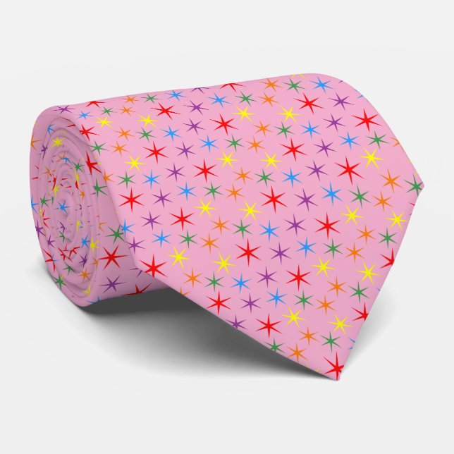 Rainbow Pattern mini Stars  Neck Tie (Rolled)