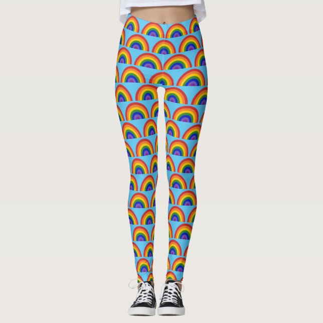 Rainbow Pattern on Bright Blue LGBTQ Pride Leggings (Front)