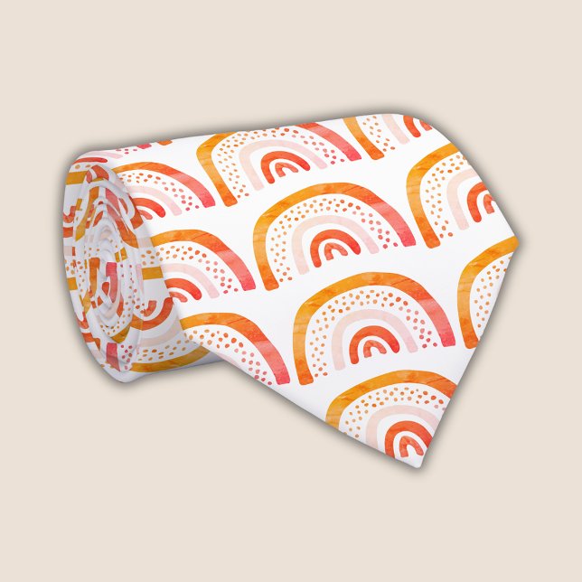 Rainbow Pattern Orange Neck Tie (Orange rainbow tie)