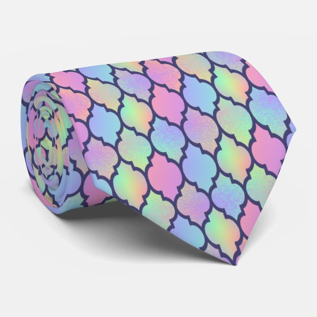 Rainbow Pattern Quartrefoil Neck Tie (Rolled)