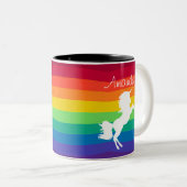 Rainbow Pattern White Unicorn Personalized Custom Two-Tone Coffee Mug (Front Right)