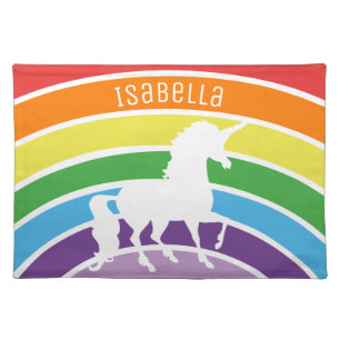 Rainbow Pattern White Unicorn Personalized Pretty Placemat
