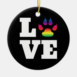 Rainbow paw ceramic ornament