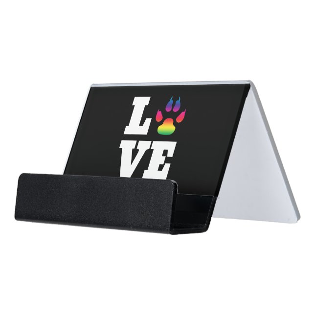 Rainbow paw desk business card holder (Angled Front)