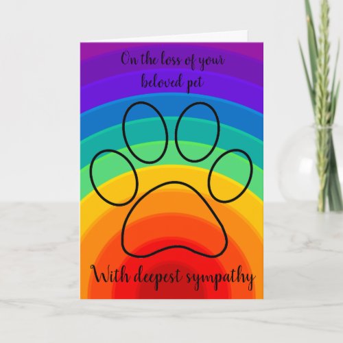 Rainbow paw dog or pet sympathy card