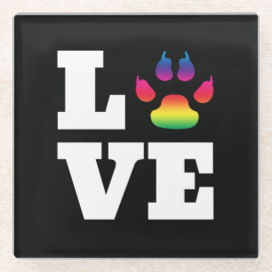 Rainbow paw glass coaster