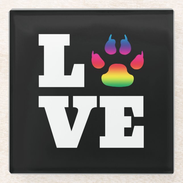 Rainbow paw glass coaster (Front)