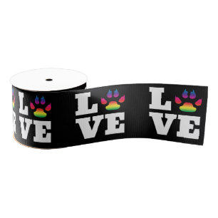 Rainbow paw grosgrain ribbon