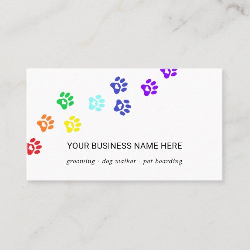 Rainbow paw path with heart business card