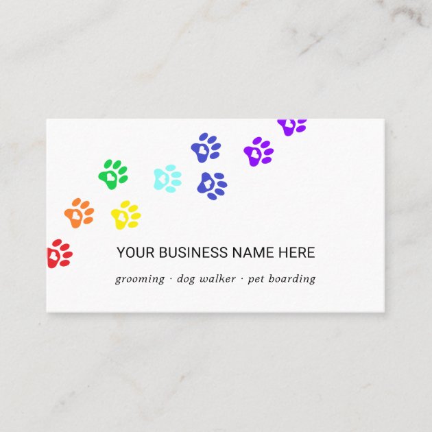 Rainbow paw path with heart business card