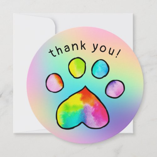 Rainbow Paw Print Birthday Party Thank You Cards