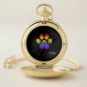 Rainbow Paw Print Dog Paw LGBT Pride Supporter Dog Pocket Watch