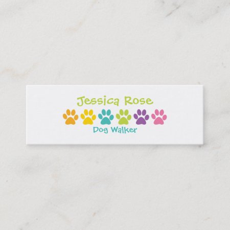 Rainbow Paw Print Dog Walker Mini Business Card