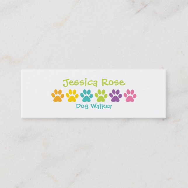 Rainbow Paw Print Dog Walker Mini Business Card (Front)