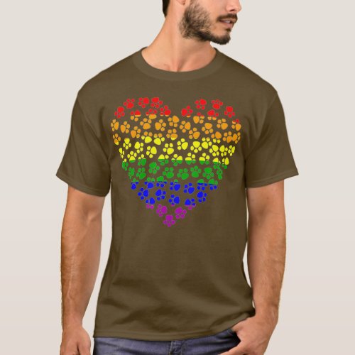 Rainbow Paw Print Heart Gay Pride Flag Dog Lover T_Shirt