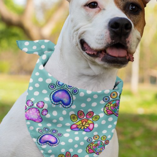 Rainbow Paw Prints Animal Lover Cat Dog  Bandana