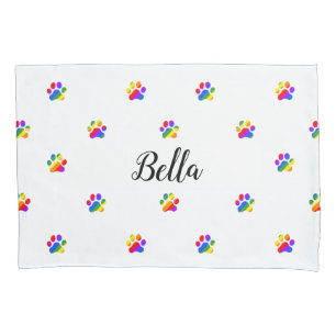 Rainbow Paw Prints Custom Name Pillow Case