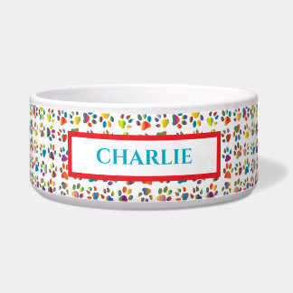 Rainbow Paw Prints Dog Bowl