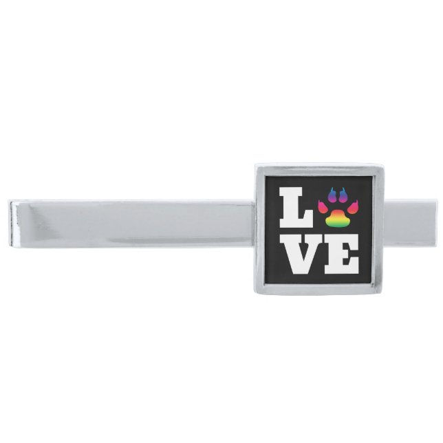 Rainbow paw silver finish tie bar (Front)