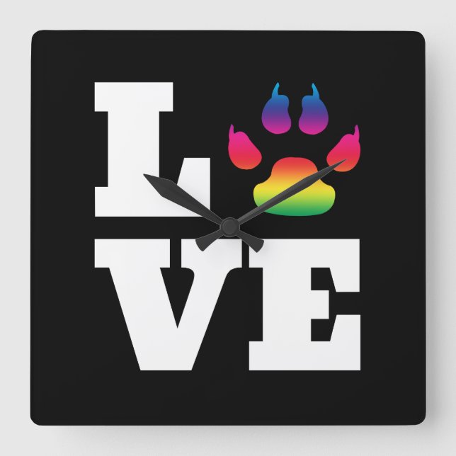 Rainbow paw square wall clock (Front)