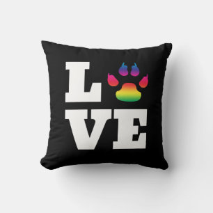 Rainbow paw throw pillow