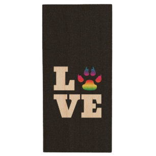 Rainbow paw wood USB flash drive