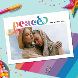 Rainbow Peace Colorful Holiday Photo Card