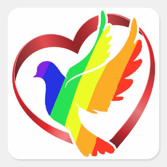 Rainbow Peace Dove In Heart Square Sticker (Front)
