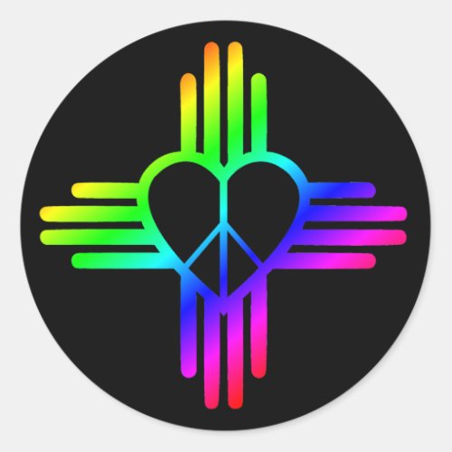 Rainbow Peace Heart Zia on black Classic Round Sticker