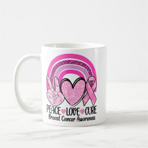 Rainbow Peace Love Cure Pink Ribbon Breast Cancer Coffee Mug