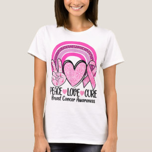 Rainbow Peace Love Cure Pink Ribbon Breast Cancer  T-Shirt