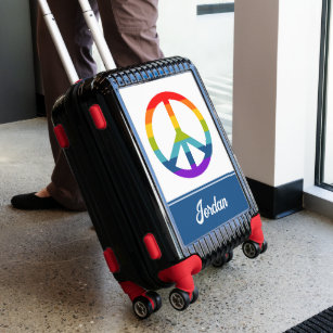 Rainbow Peace Sign   Add Your Name Luggage