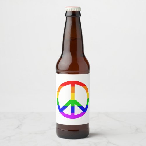 Rainbow Peace Sign Beer Bottle Label