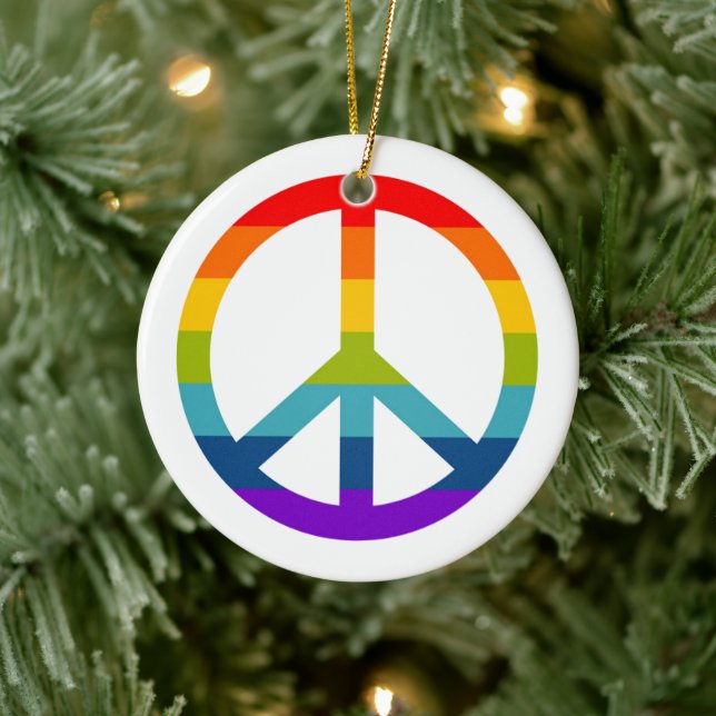 Rainbow Peace Sign Ceramic Ornament (Tree)