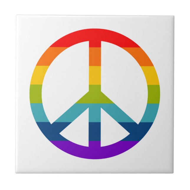 Rainbow Peace Sign Ceramic Tile (Front)