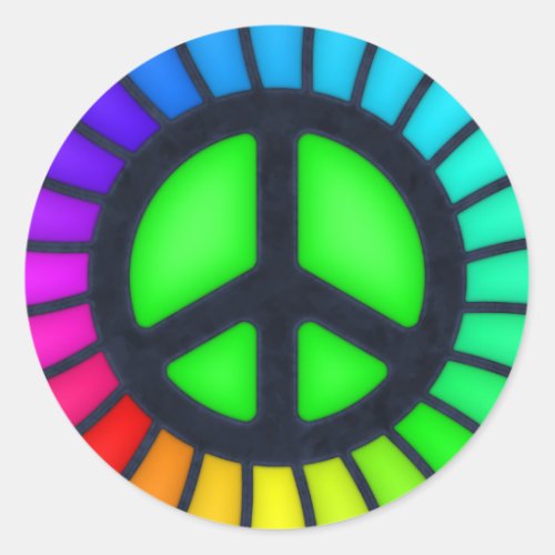 Rainbow Peace Sign Classic Round Sticker