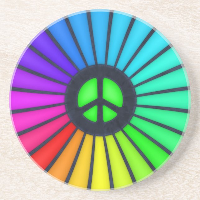 Rainbow Peace Sign Drink Coaster (Front)