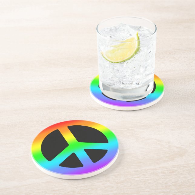 Rainbow Peace Sign Drink Coaster (Side)