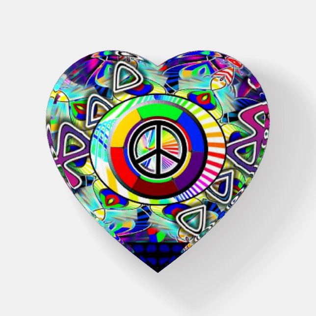 Rainbow Peace Sign Glass Paperweight (Front)
