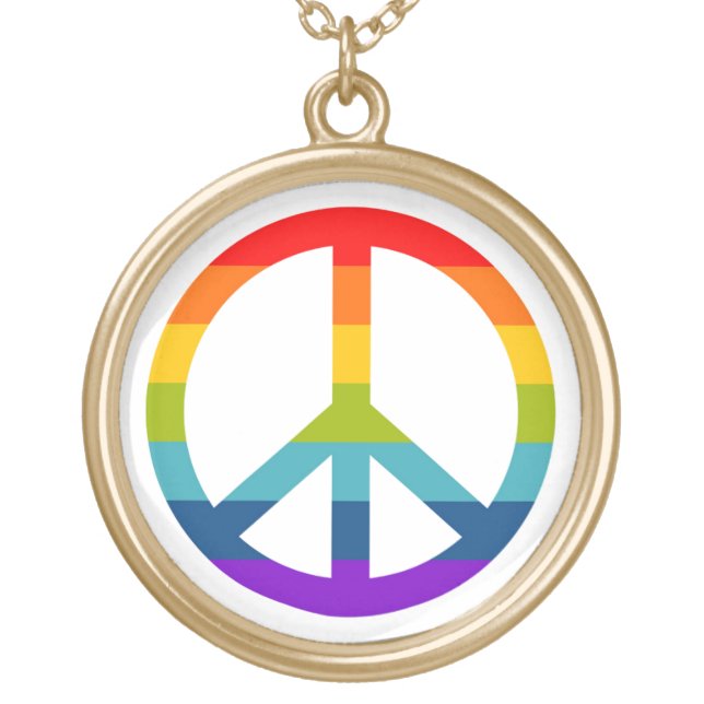 Rainbow Peace Sign Gold Plated Necklace (Front)