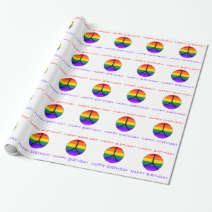 Rainbow Peace Sign-Happy Birthday Wrapping Paper