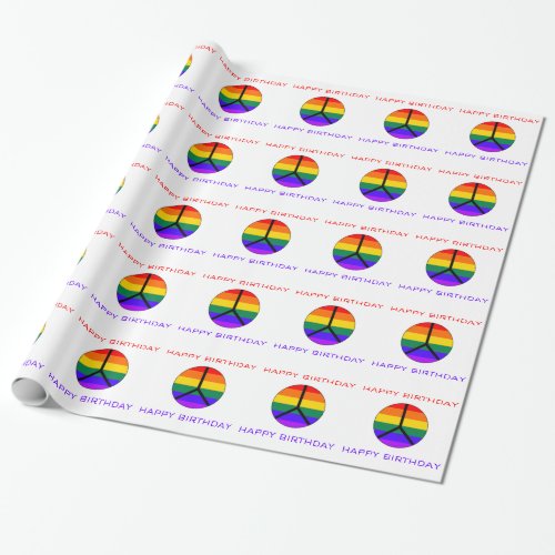 Rainbow Peace Sign_Happy Birthday Wrapping Paper
