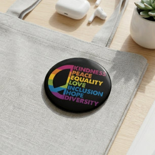 Rainbow Peace Sign Kindness Equality Quote Button