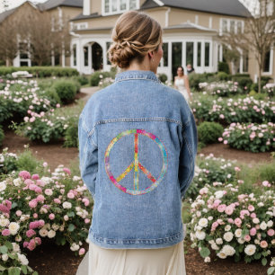Rainbow Peace Sign Ladies Jean jacket