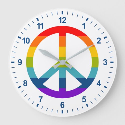 Rainbow Peace Sign Large Clock