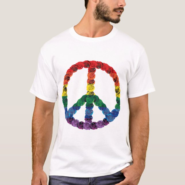 Rainbow Peace Sign made out of Roses T-Shirt (Front)